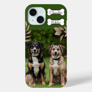 Coque Pour iPhone 15 Chien chiot photo de téléphone et nom deux chiens