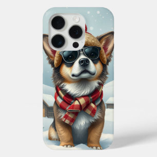 Coque iPhone 15 Pro Chien cool dans l'attirail hivernal et Casquette d