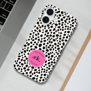 Coques iPhone 16 Chien dalmate Abstrait Motif rose chaud Monogramme
