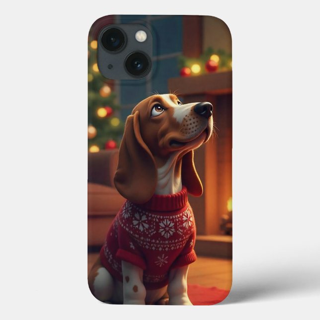Coques Case-Mate iPhone Chien de Noël de style caricature (Verso)