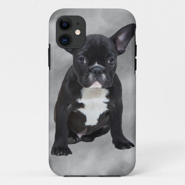 Coques Case-Mate iPhone Chien de taureau français assis aquarelle peinture (Dos)