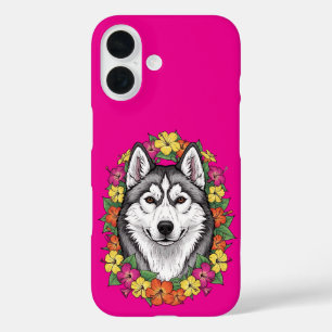 Coques iPhone 16 Chien du Connecticut et fleurs de Mirablis colorée