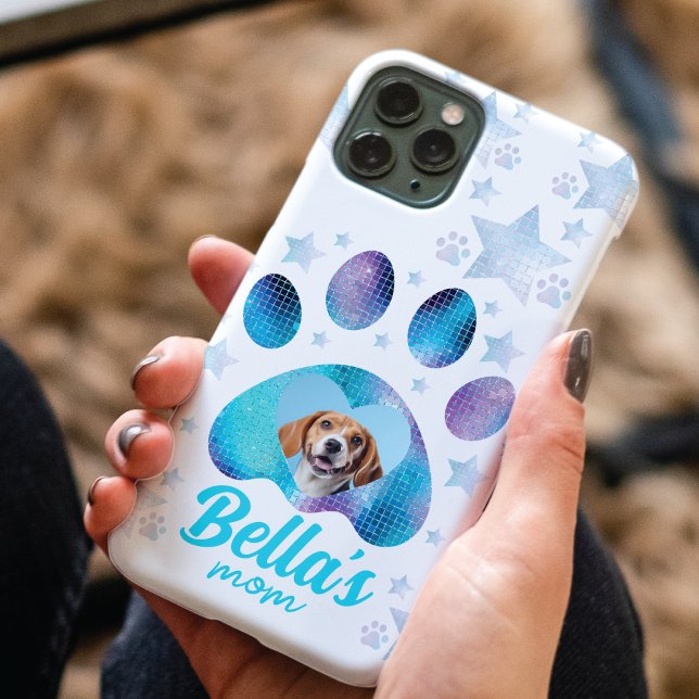 Coques Case-Mate iPhone Chien Maman Photo Custom Blue Parties scintillant  (Créateur téléchargé)
