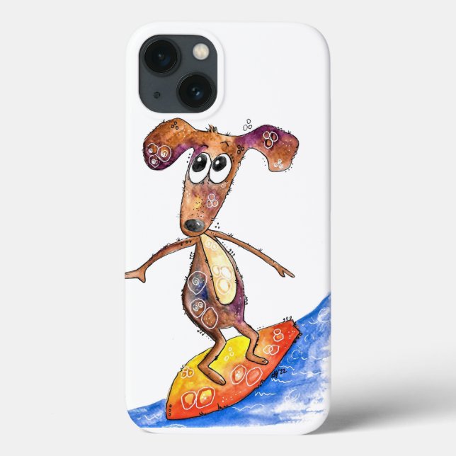 Coques Case-Mate iPhone Chien mignon Whimsical sur Surboard (Verso)