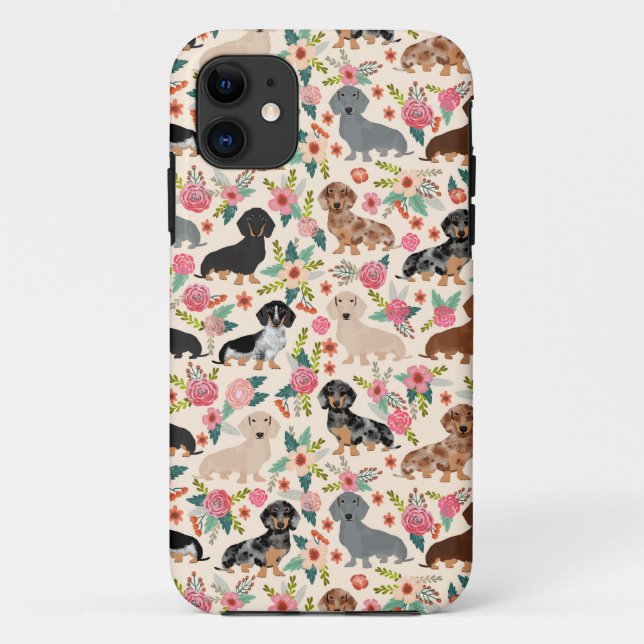 Coques Case-Mate iPhone Chien motif de Dachshund florals (Dos)
