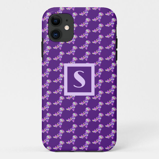 Coques Case-Mate iPhone Chien mou de Shihpote violet silhouette Monogramme (Dos)