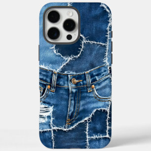 Coques iPhone 16 Pro Max Chien Patchwork Art Denim