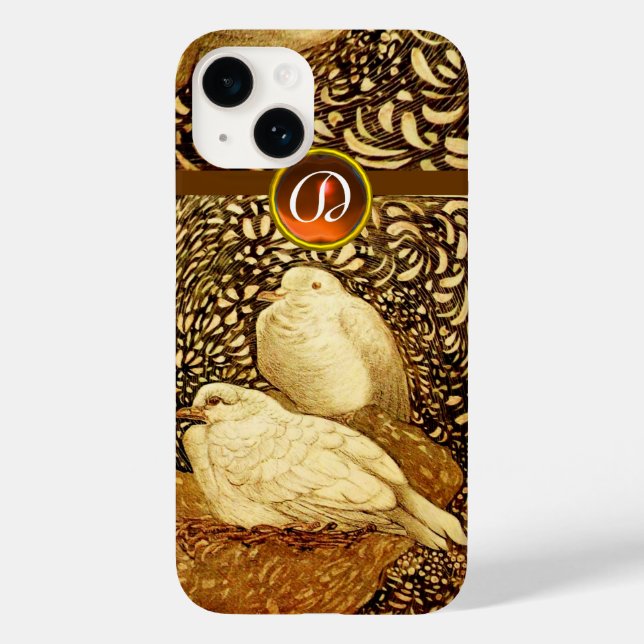COQUES Case-Mate iPhone CHIENS BLANCS EN SÉPIE BROWN, MONOGRAMME EN PIERRE (Verso)