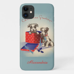 Coque iPhone 11 Chiens Chiots mignons, Voeux de Noël Vintage