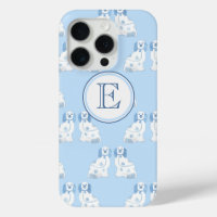 Chiens de poterie Bleu et blanc monogramme