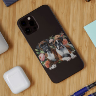 Coque iPhone 15 Pro Max Chiens En Boxer Parmi Les Fleurs