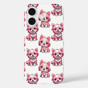 Coques iPhone 16 Chiens roses mignons - Blanc