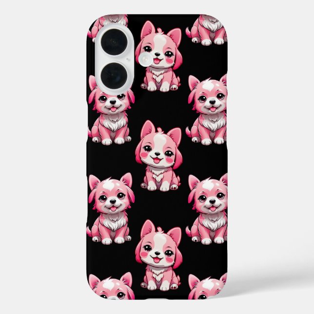 Coques Case-Mate iPhone Chiens roses mignons - Noir  (Verso)
