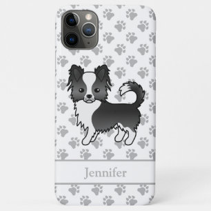 Case-Mate iPhone Case Chihuahua à poil long noir et blanc & nom