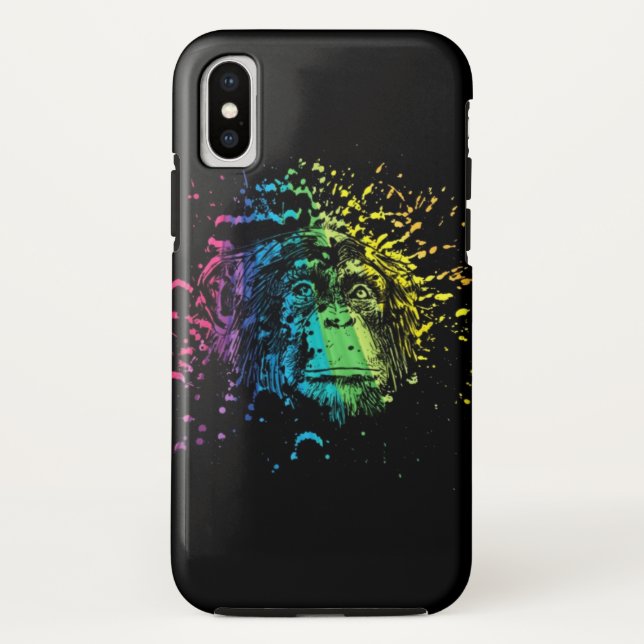 Coques Case-Mate iPhone Chimpanzé arc-en-ciel sur noir (Dos)
