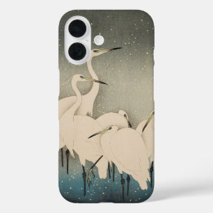 Coques iPhone 16 Chinoiserie Aigrette Blanche Motif Neige d'Hiver