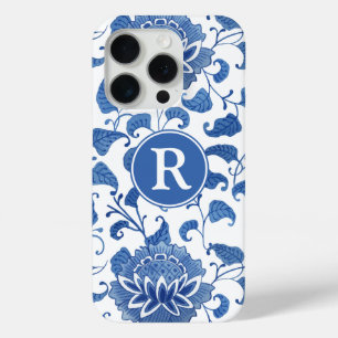 Coque iPhone 15 Pro Chinoiserie Chic Bleu Et Blanc Aquarelle