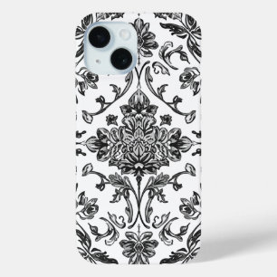 Coque Pour iPhone 15 Chinoiserie Florale Aquarelle Noir & Blanc