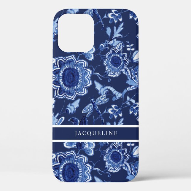 Coques Case-Mate iPhone Chinoiserie Navy Blue Floral Greenerfly (Verso)