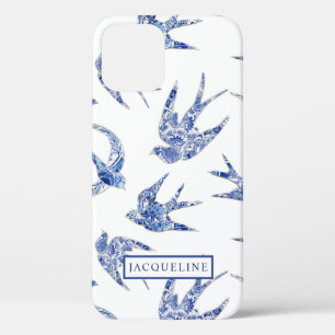 Case-Mate iPhone Case Chinoiserie Oiseaux d'hirondelles bleus et blancs