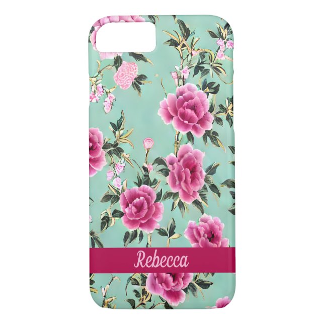 Coques Case-Mate iPhone Chinoiserie rose et verte (Dos)