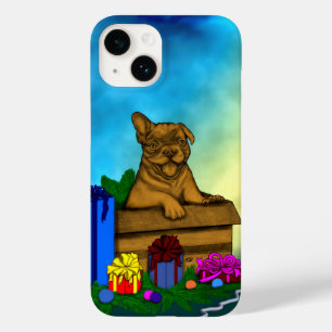 Coque Pour iPhone 14 Chiot dans une boîte, Joyeux Noël