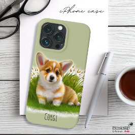 Coque Pour iPhone 14 Pro Chiot de Corgi sur l'herbe | animal mignon