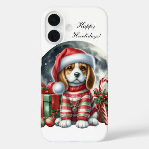Coques iPhone 16 Chiot de Noël festif personnalisable