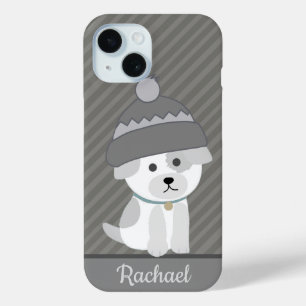 Coque Pour iPhone 15 Chiot mou en laine Casquette Gris personnalisé ray
