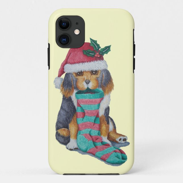 Coques Case-Mate iPhone chiot noir et brun mignon avec noël (Dos)