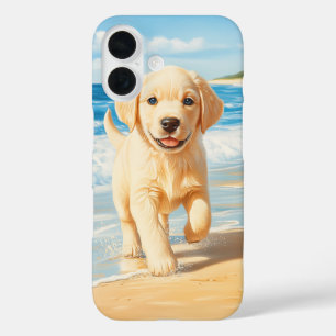 Coques iPhone 16 Chiots Labrador Retriever sur la Plage