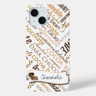 Coque Pour iPhone 15 Chocolat, Amandes et Chocolat Noir Texte Design