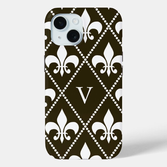 Coques Case-Mate iPhone Chocolat Fleur de Lis avec monogramme (Verso)