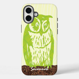 Coques iPhone 16 Plus Chouette à citron vert Motif à grains de bois Choi