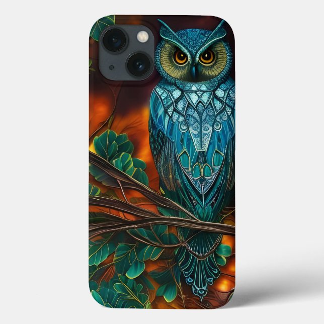 Coques Case-Mate iPhone Chouette à cornes turquoise (Verso)