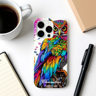 Coques iPhone 16 Pro Chouette arc-en-ciel au milieu des plumes