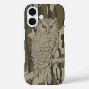 Coques iPhone 16 Chouette Camo Bottomland sur la branche vintage