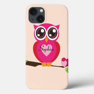 iPhone 13 Case Chouette d'amour mignonne avec nom personnalisé