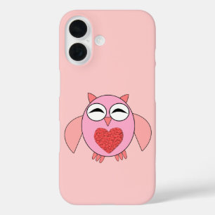 Coques iPhone 16 Chouette de coeur rose