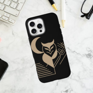 Coques iPhone 16 Pro Max Chouette géométrique avec une lune de croissant
