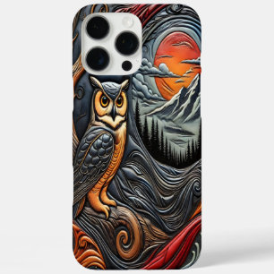 Coques iPhone 16 Pro Max Chouette perchée sur l'arbre sous un feu de lune r