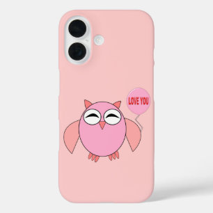 Coques iPhone 16 Chouette rose mignonne je t'aime