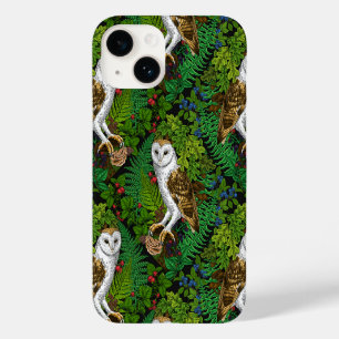 Coque Pour iPhone 14 Chouettes, fougères, chênes et baies