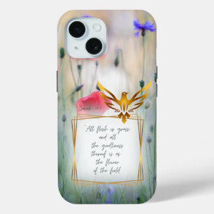 Coque Pour iPhone 15 Chrétien motivationnel Nature Fleurs Colombe dorée
