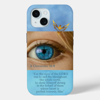 Coque Pour iPhone 15 Christian Blue Sky  Eye with Crosses Gold Dove