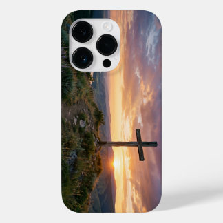 Coque Pour iPhone 14 Pro Christian Cross Hilltop Sunset iPhone Case