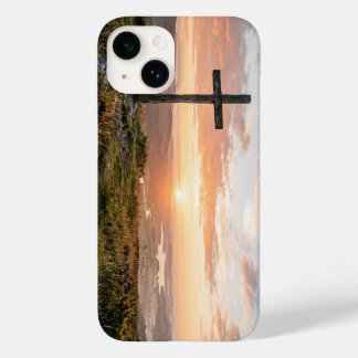 Coque Pour iPhone 14 Christian Cross Scenic Hillside Sunset iPhone Case
