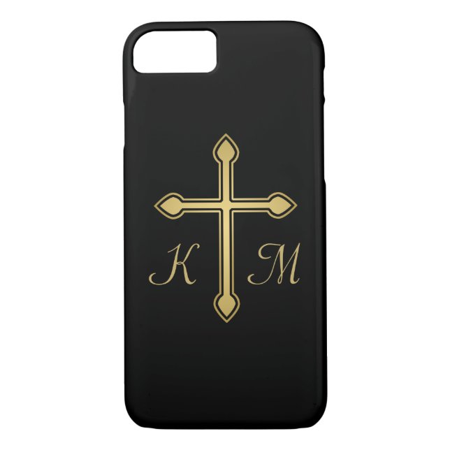 Coques Case-Mate iPhone Christian Gold Cross Monogrammes Initiales Noir (Dos)
