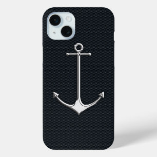 Coque iPhone 15 Mini Chrome Ancre sur Honeycombs Style de vie nautique