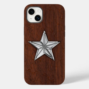 Coque Pour iPhone 14 Plus Chrome Nautical Star sur Wet Mahogany Imprimer